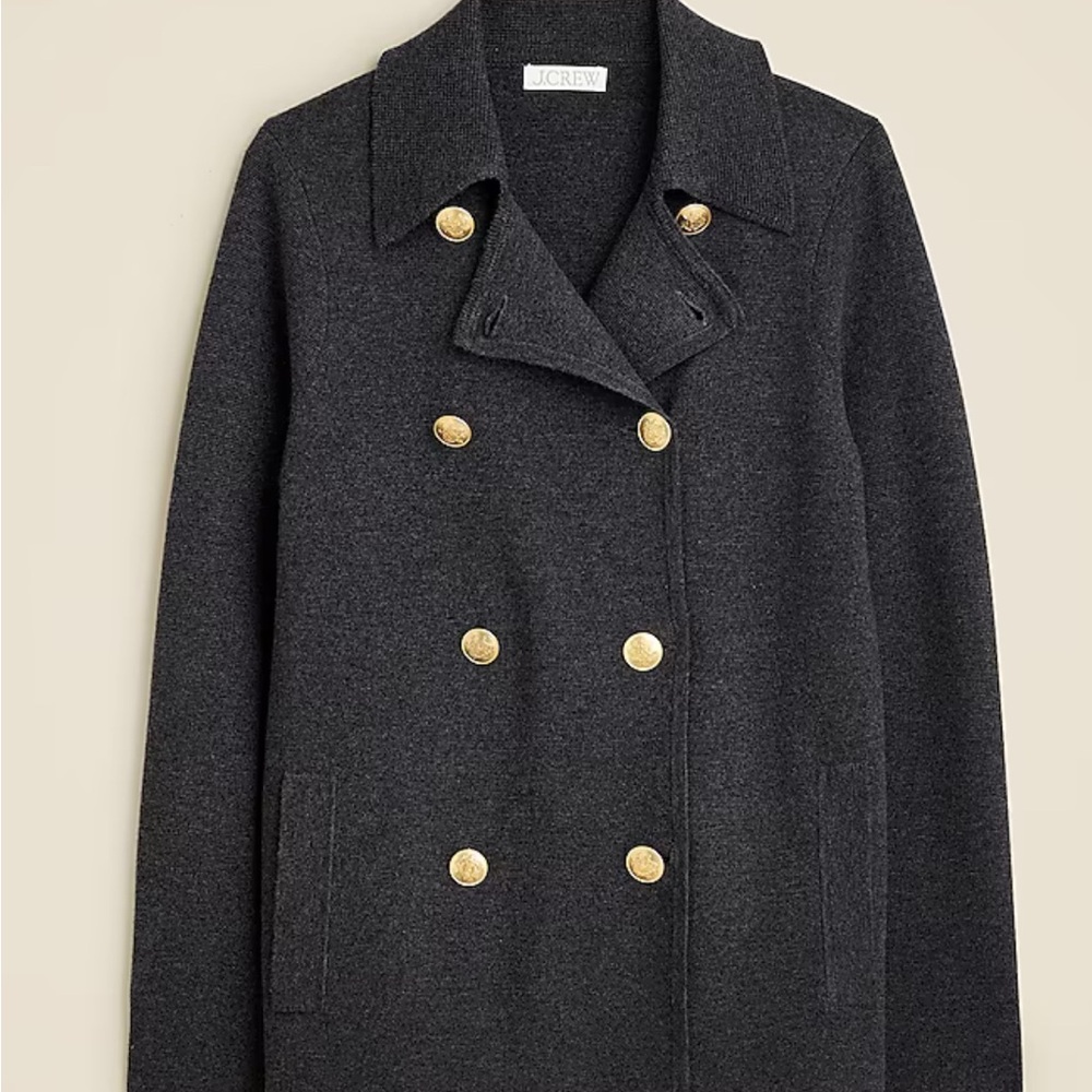 J. Crew Warwick Sweater Blazer Chic Black Coat with Gold Buttons Size‎ M
